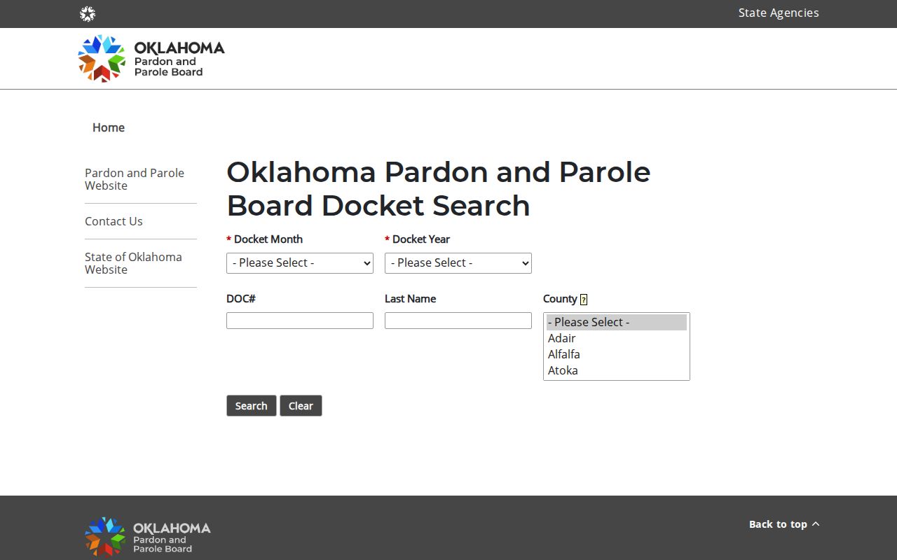 McClain County parole docket record search